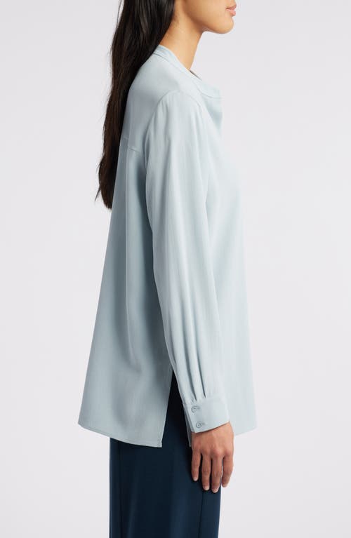 Eileen Fisher Mandarin Collar Silk Shirt In Frost