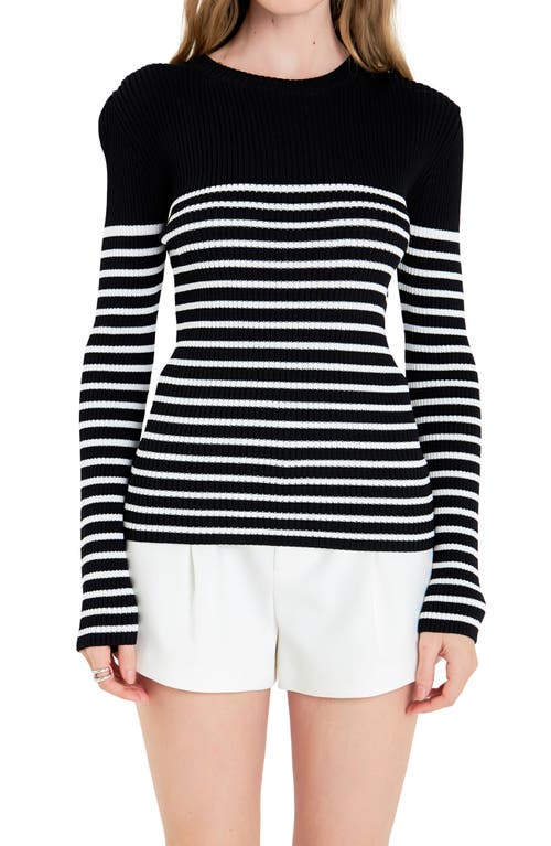 Shop English Factory Stripe Rib Sweater In Black/white