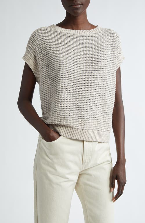 Lafayette 148 New York Textured Short Sleeve Linen & Silk Sweater Smoked Taupe Multi at Nordstrom,