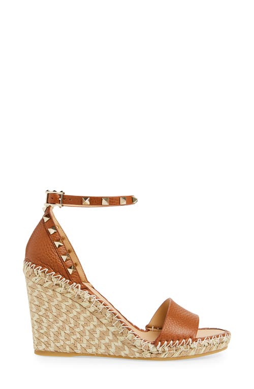 Valentino Rockstud 105 Textured-leather Espadrille Wedge Sandals In 48l Selleria/naturale