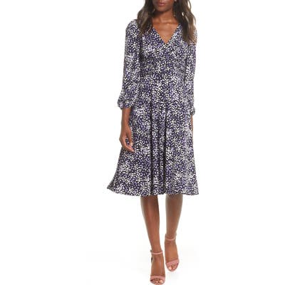 Eliza J Print Fit & Flare Dress, Purple