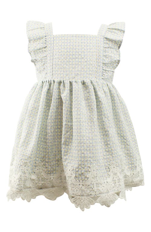 Popatu Kids' Mini Check Lace Trim Pinafore Dress in Ivory Multi