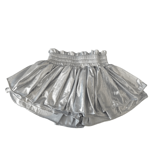 Shop Lola + The Boys Metallic Skort In Metallic Silver