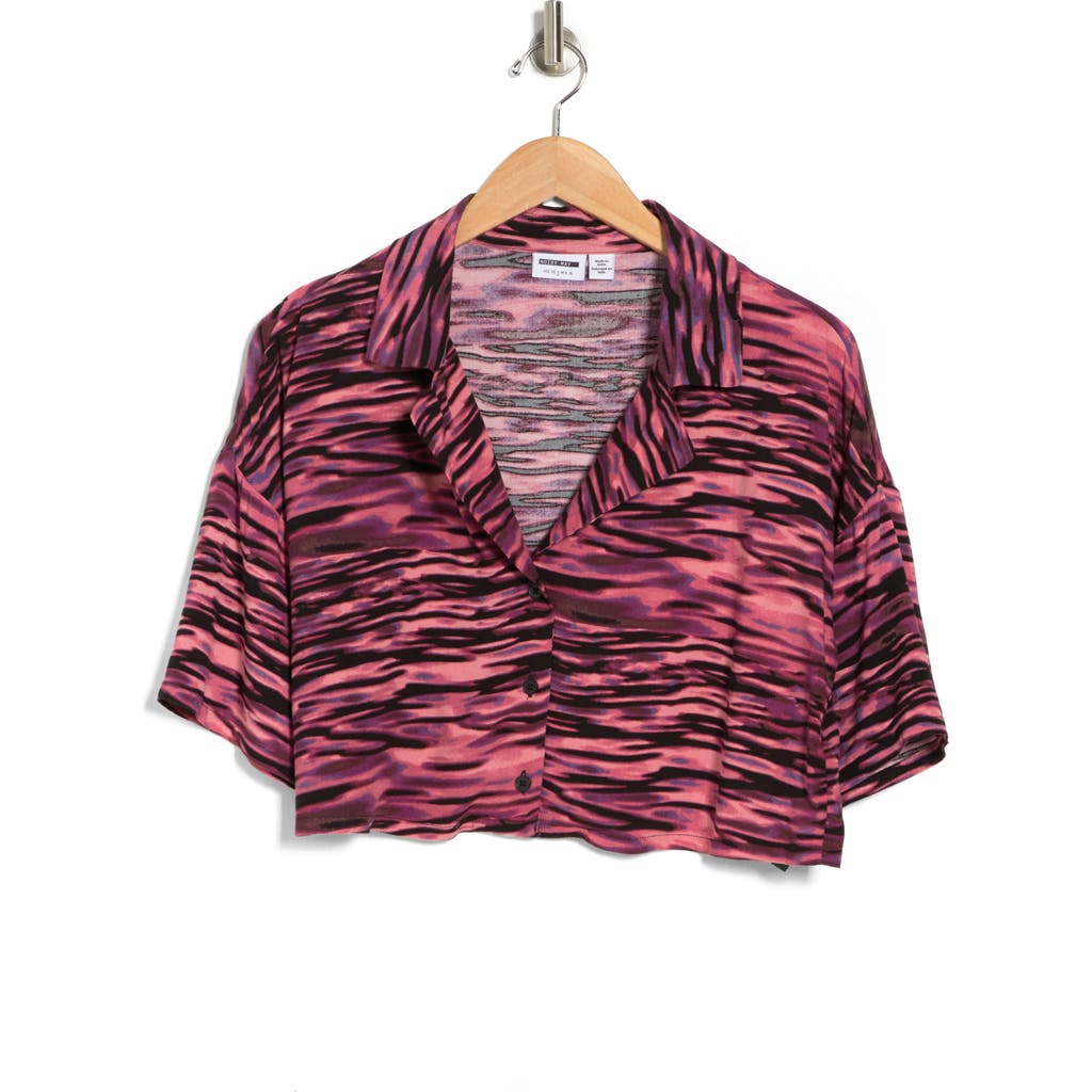 Shop Noisy May Jules Crop Button-up Shirt In Pink/navy