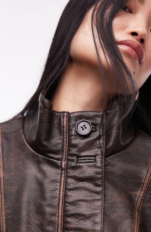 Shop Topshop Oversize Faux Leather Bomber Jacket In Brown