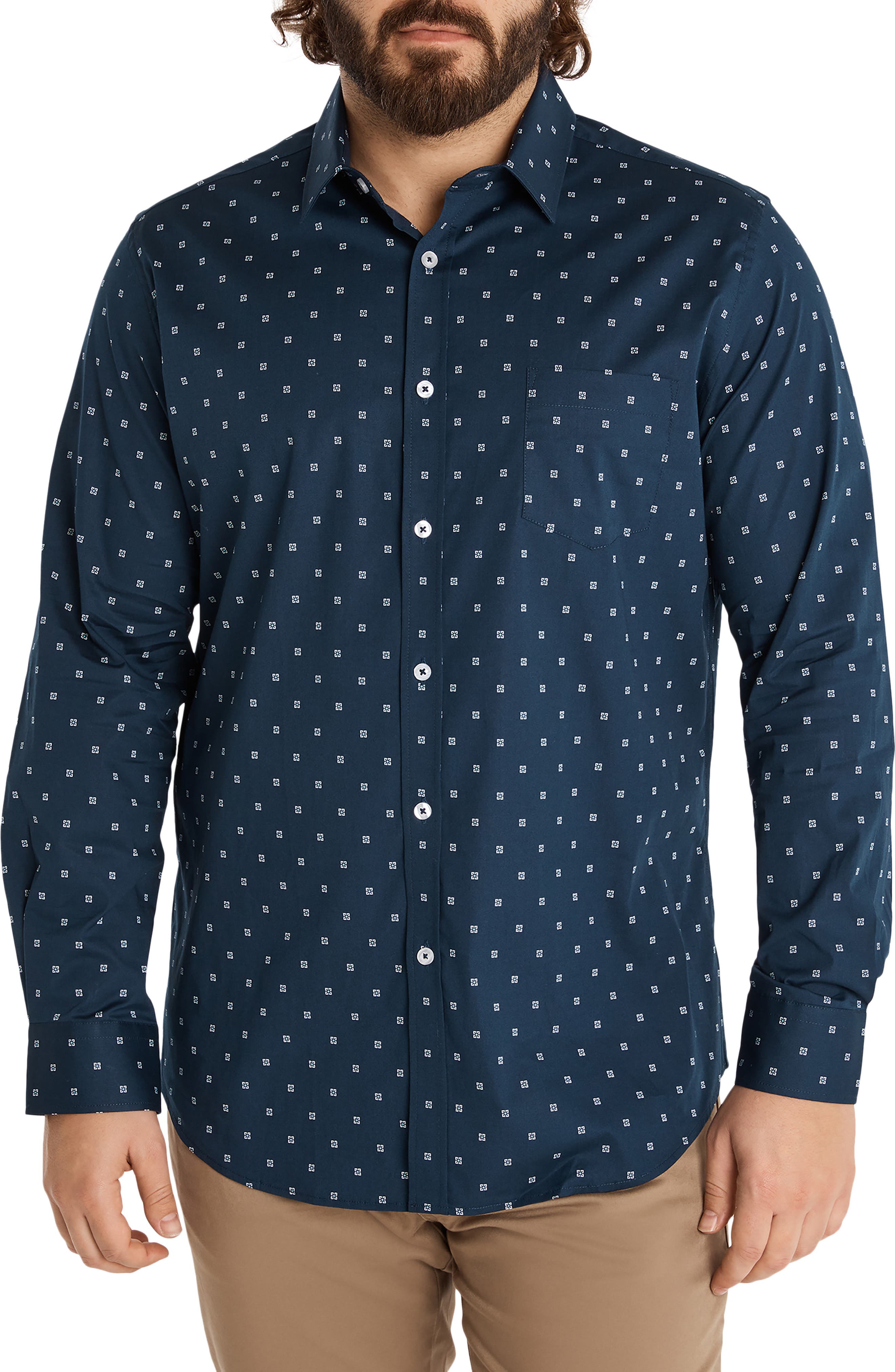 Johnny Bigg Jack Floral Stretch Cotton Button-Up Shirt in Navy