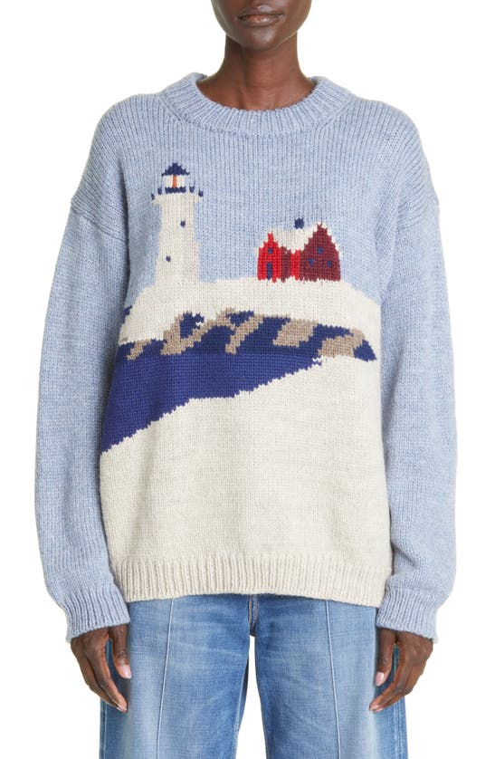 Bode Highland Lighthouse Wool Crewneck Sweater In Blue