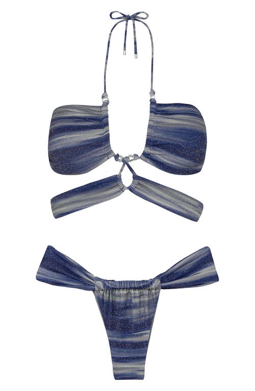 Vix Swimwear Moonlight Gi Metallic Strappy Bikini Top In Dark Blue Multi