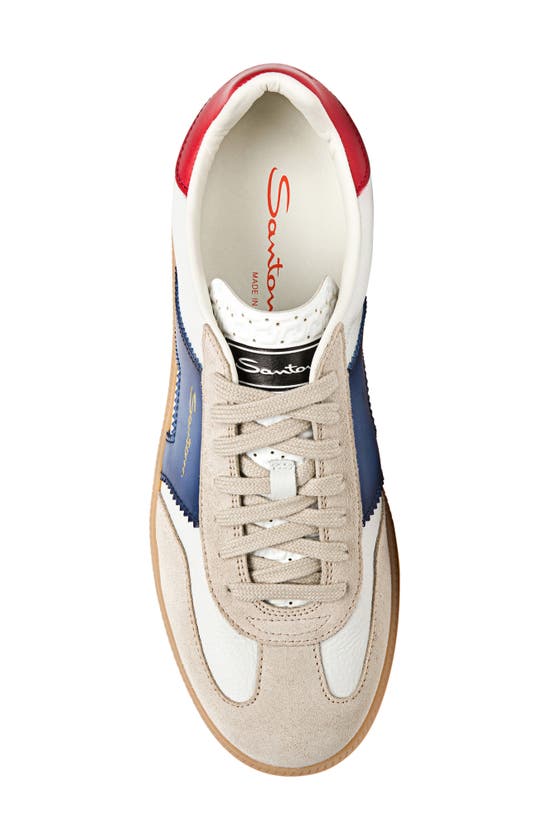 Santoni Low Top Leather Sneakers With Contrast Panel In White Blue Red