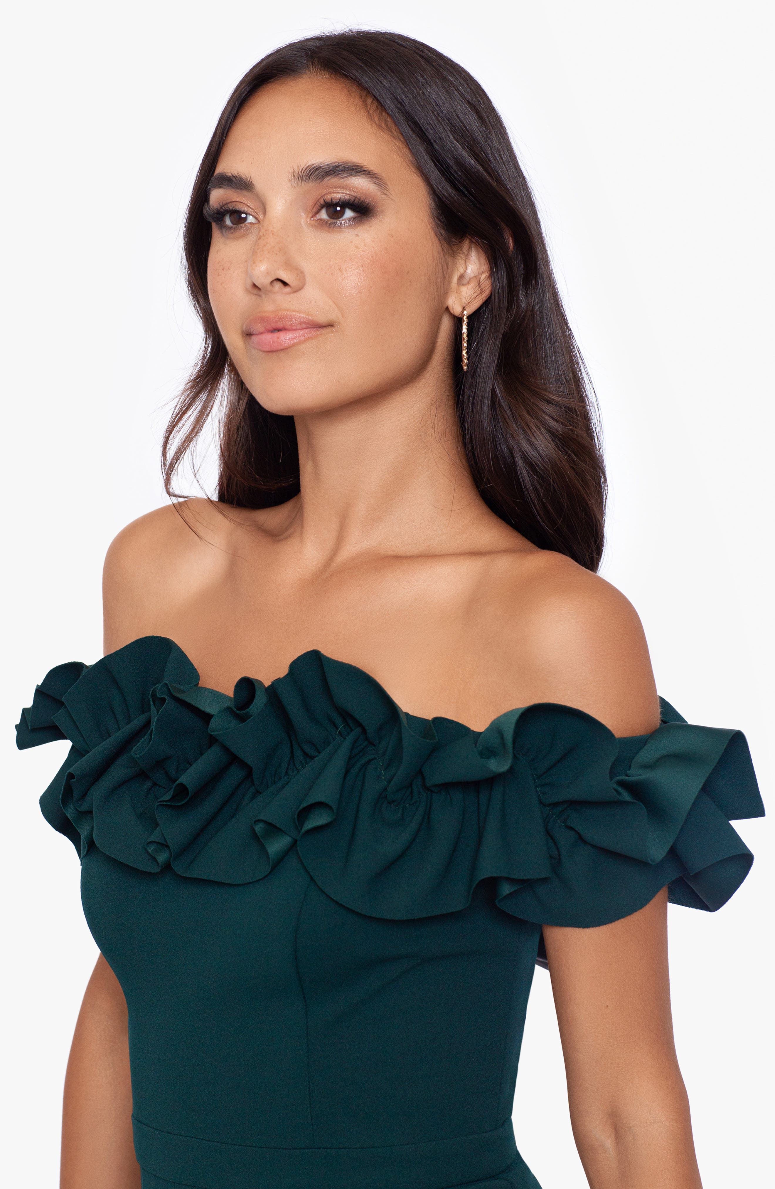 Xscape Ruffle Off the Shoulder Scuba Crepe Midi Dress Nordstrom