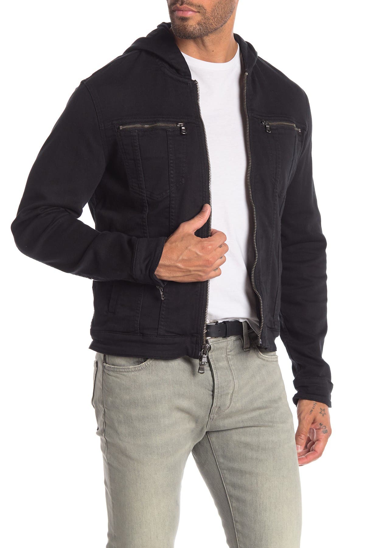 john varvatos hooded denim jacket
