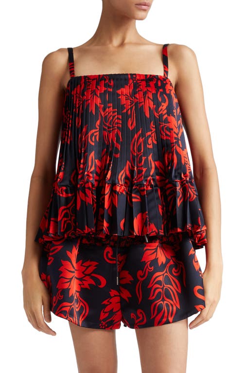 Sacai Floral Print Pleated Top Red/navy at Nordstrom,
