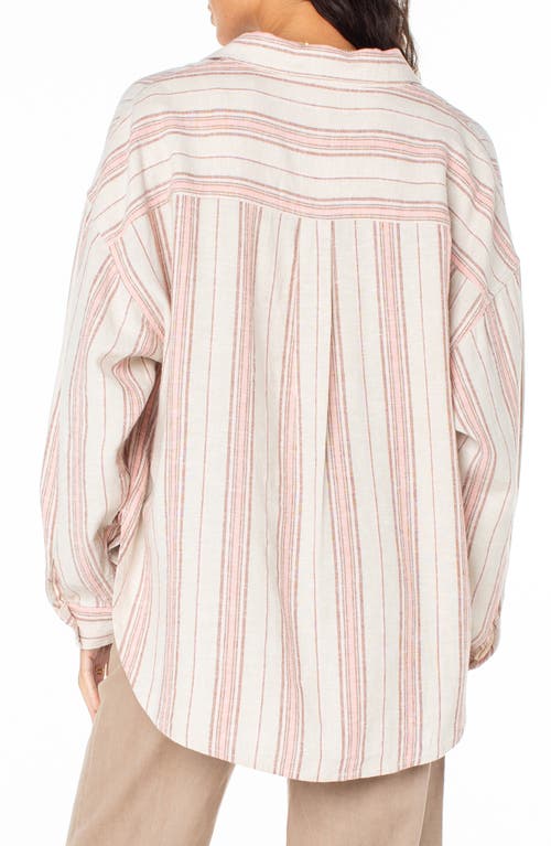 Roxy Morning Time Linen Blend Button-up Top In Pink Champagne