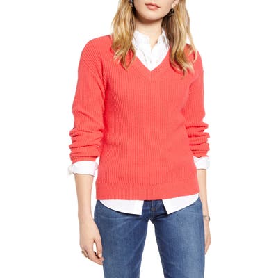 1901 Cotton & Wool Blend Shaker Sweater, Red