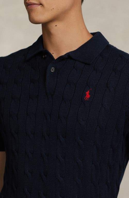 Shop Polo Ralph Lauren Cable Short Sleeve Polo Sweater In Hunter Navy