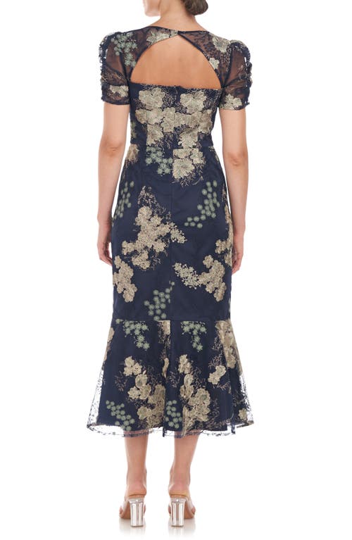 Shop Js Collections Hope Floral Embroidered Cocktail Dress In Navy/jade