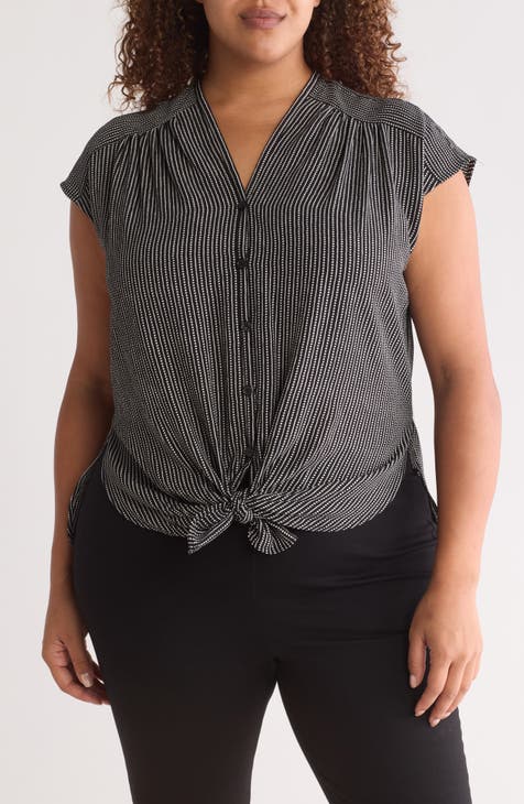 Stripe Dash Bubble Crepe Top (Plus Size)