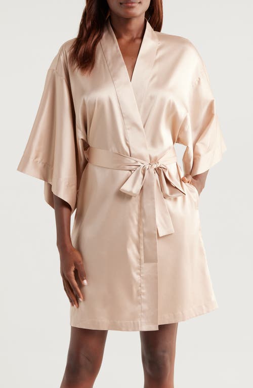 Shop Natori Glamour Short Satin Robe In Cafe