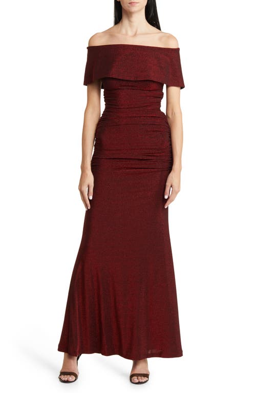 Metallic Off the Shoulder Gown in Red