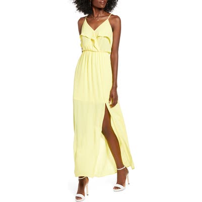 All In Favor Ruffle Side Slit Dress, Yellow