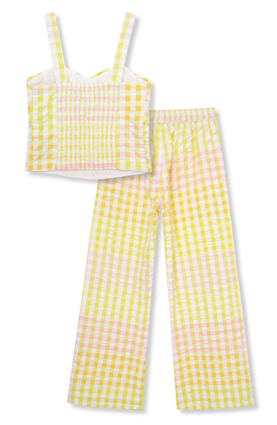 Shop Truce Kids' Gingham Tank Top & Flare Pants Set In Yellow Plaid