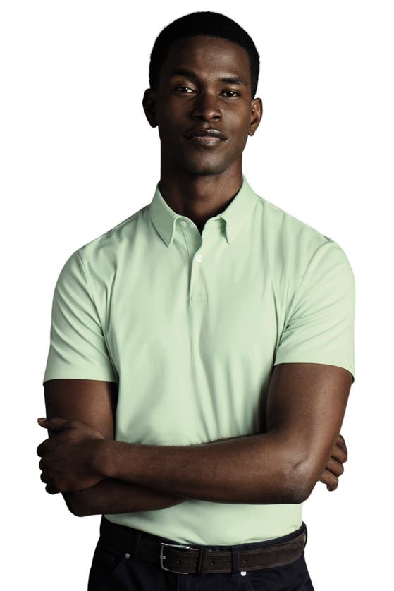 Shop Charles Tyrwhitt Plain Short Sleeve Jersey Polo In Light Green