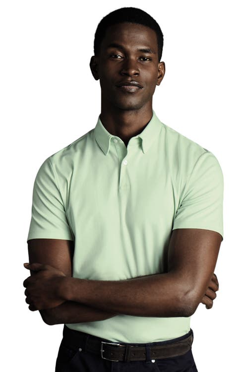 Charles Tyrwhitt Plain Short Sleeve Jersey Polo Light Green at Nordstrom,