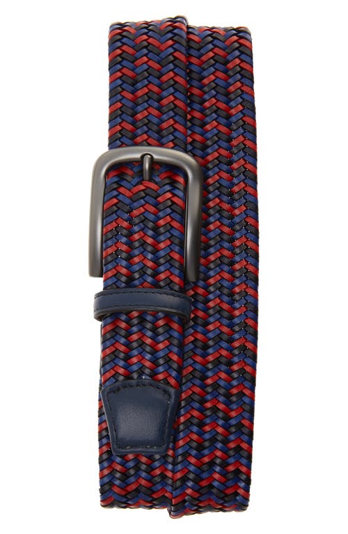Braided Leather Belt in Navy/Red/Blue
