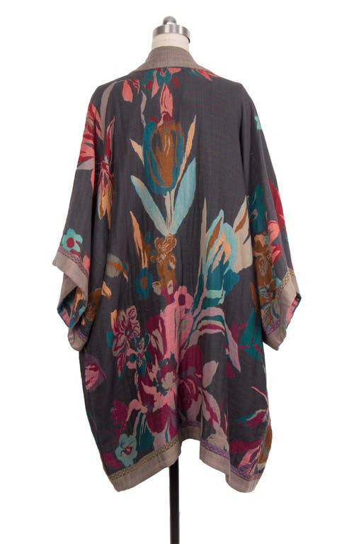 Saachi Keisha Long Floral Pattern Duster Jacket In Grey/pink