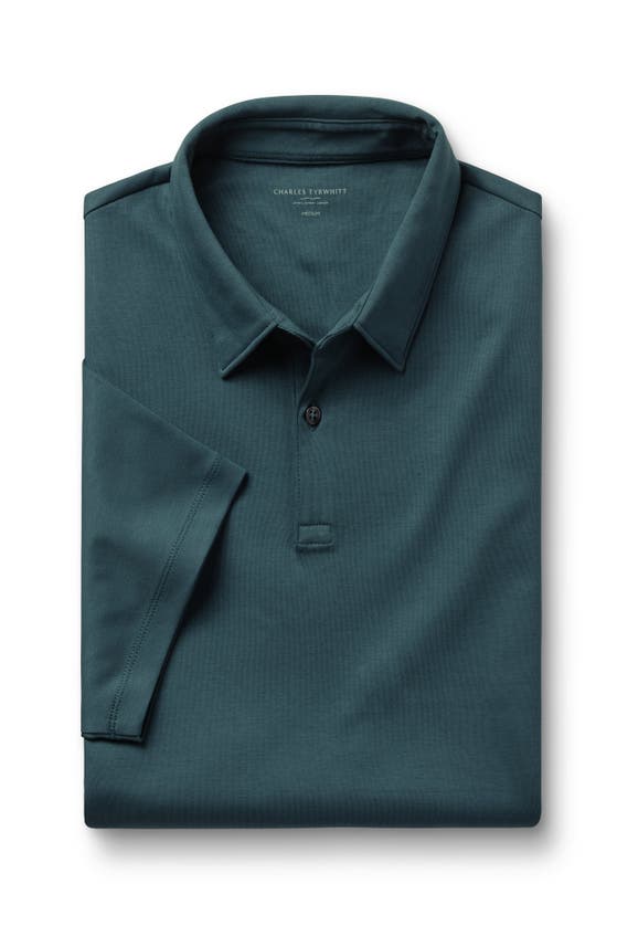 Shop Charles Tyrwhitt Plain Short Sleeve Jersey Polo In Teal Green