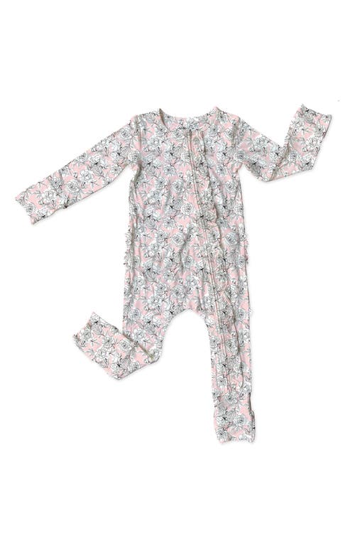 Shop Laree + Co Allie Floral Ruffle Convertible Zip Footie In Pink