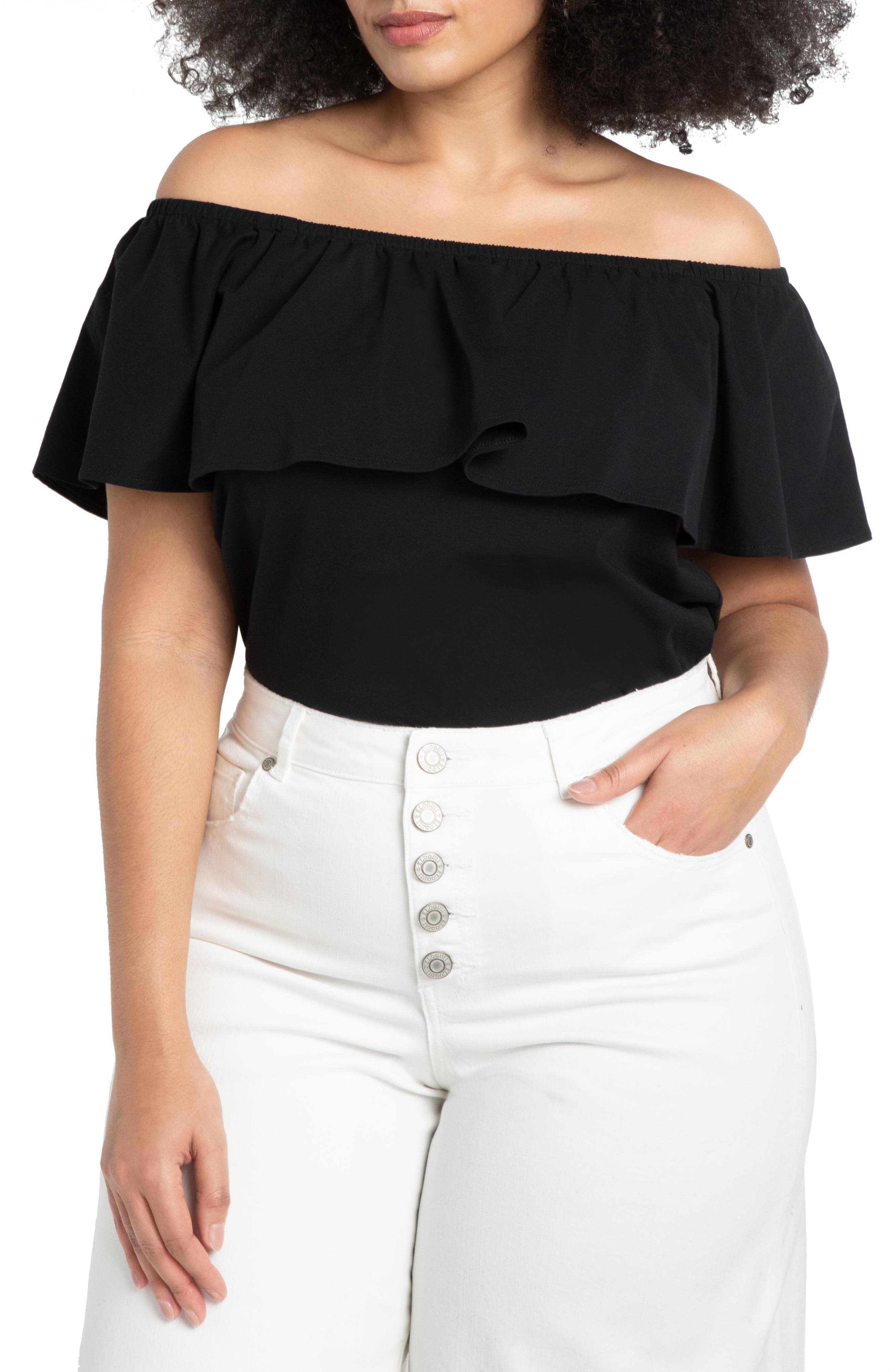 black off the shoulder ruffle top