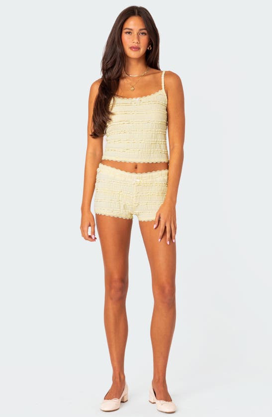 Shop Edikted Lucy Ruffle Lace Shorts In Yellow
