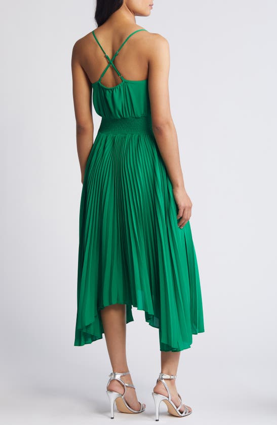 Shop Halogen ® Pleated Sharkbite Hem Midi Dress In Jolly Green