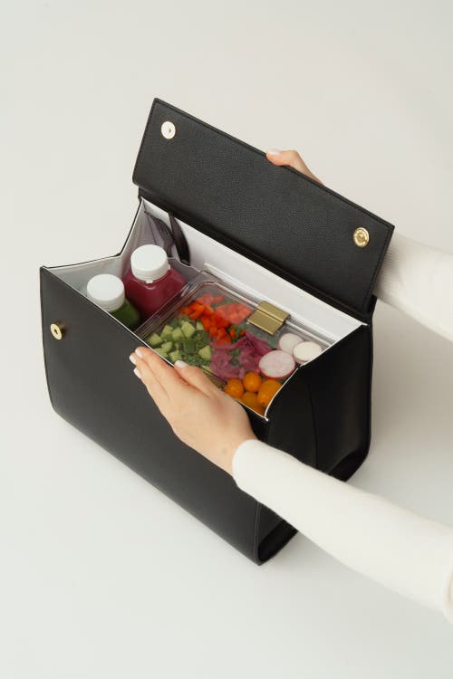 Modern Picnic The Large Luncher Vegan Leather Lunchbox In Black