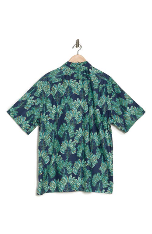 Shop Tori Richard Travelers Palm Tropical Print Short Sleeve Button-up Shirt In Navy