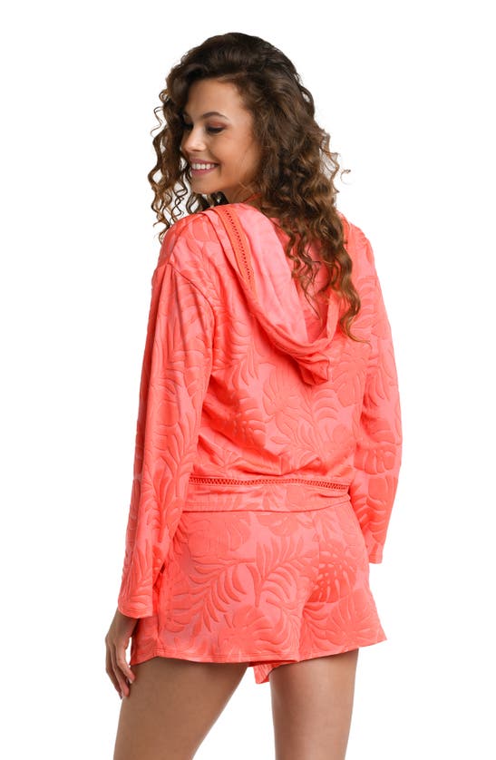 Shop La Blanca Island Palm Cover-up Hoodie In Coral