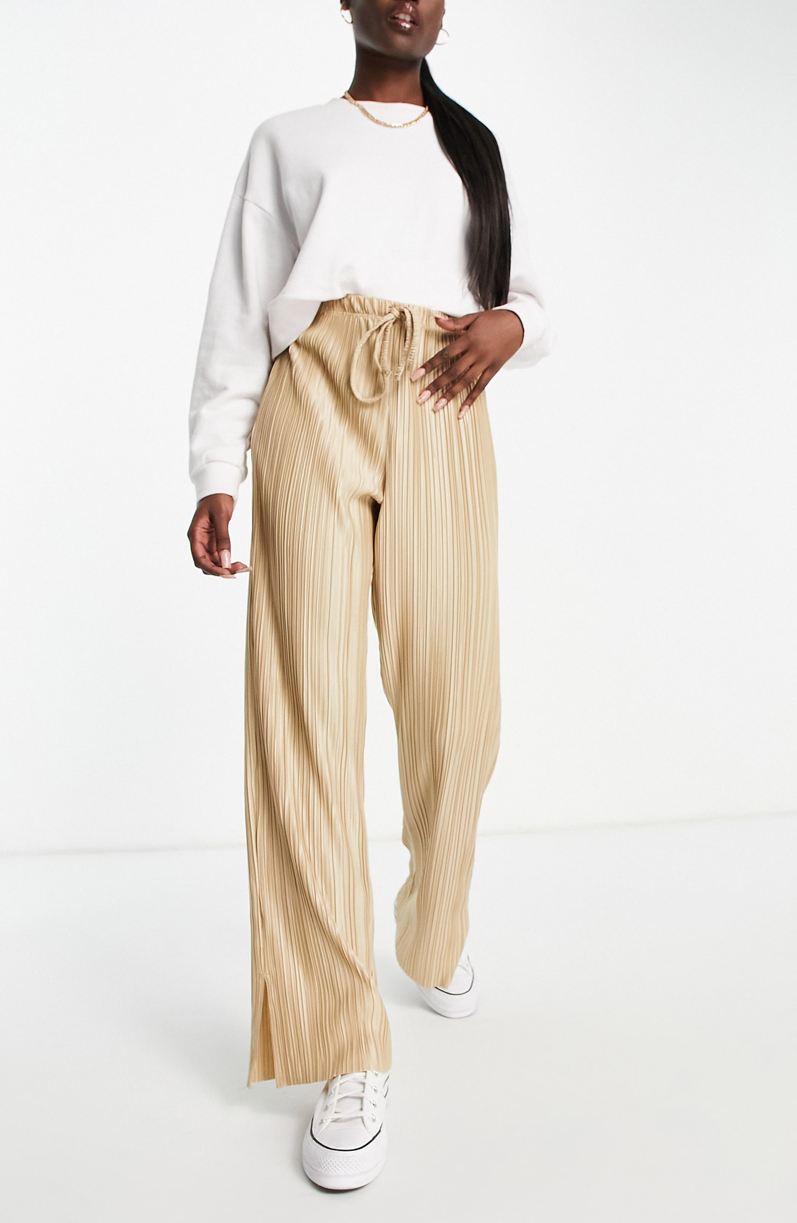 Topshop Plissé Straight Leg Trousers 