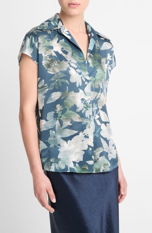 Shop Vince Shimmer Lake Button-up Shirt In Deep Sea