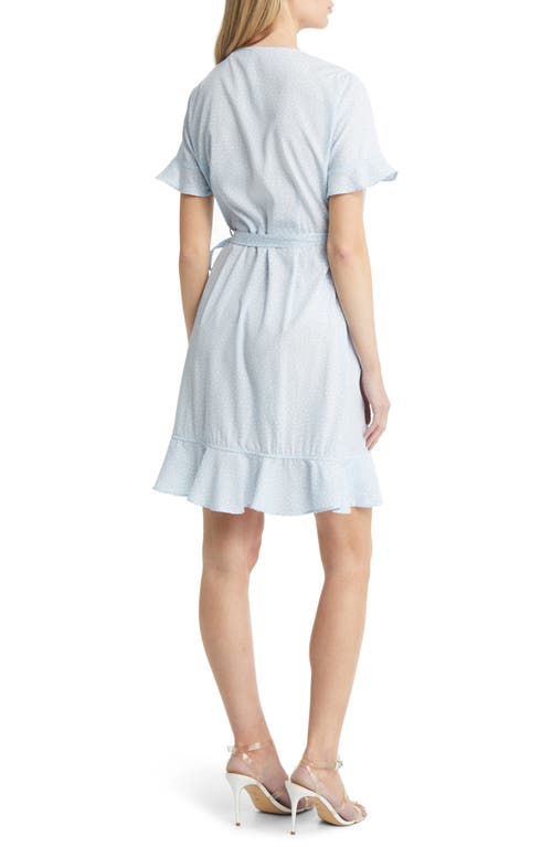 Vero Moda Henna Frill Wrap Dress In Skyway Aop White Tin