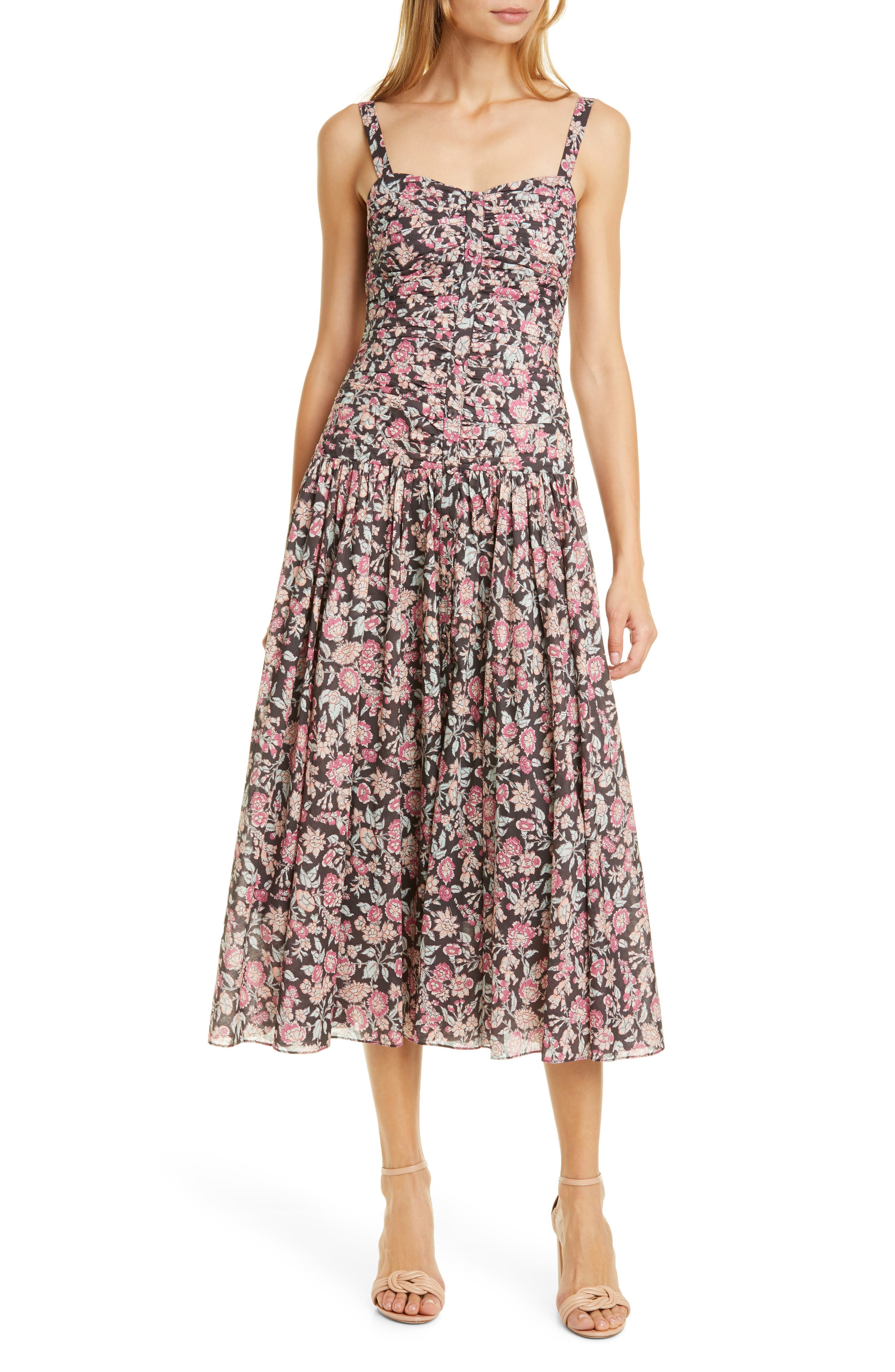 La Vie Rebecca Taylor Falaise Ruched Bodice Sleeveless Cotton Dress, Pink