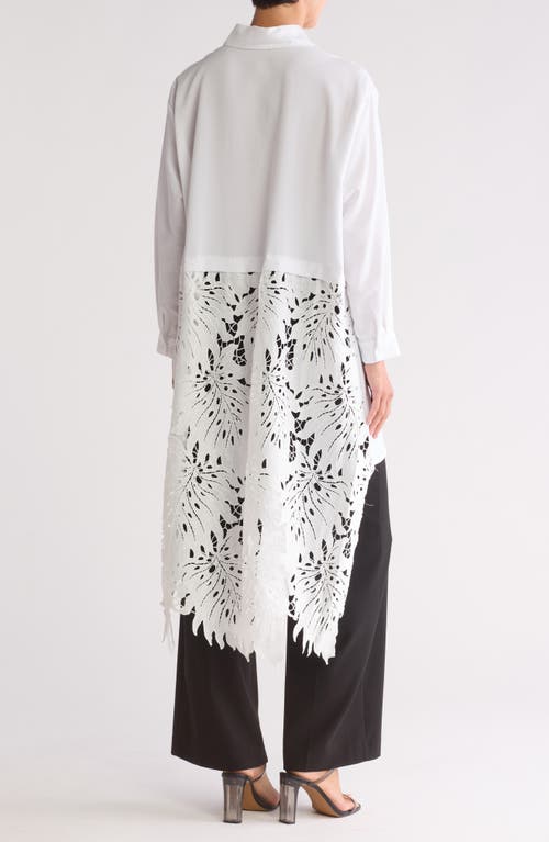Patrizia Luca Embroidered Eyelet Split Back Button-up Tunic Shirt In White