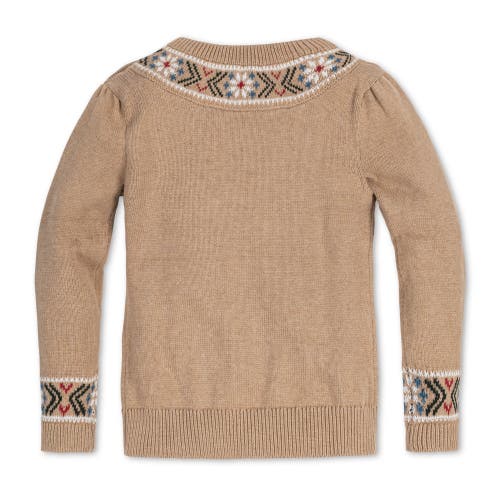 Hope & Henry Baby Girls' Organic Intarsia Trim Sweater, Infant In Camel Heather Trim Intarsia
