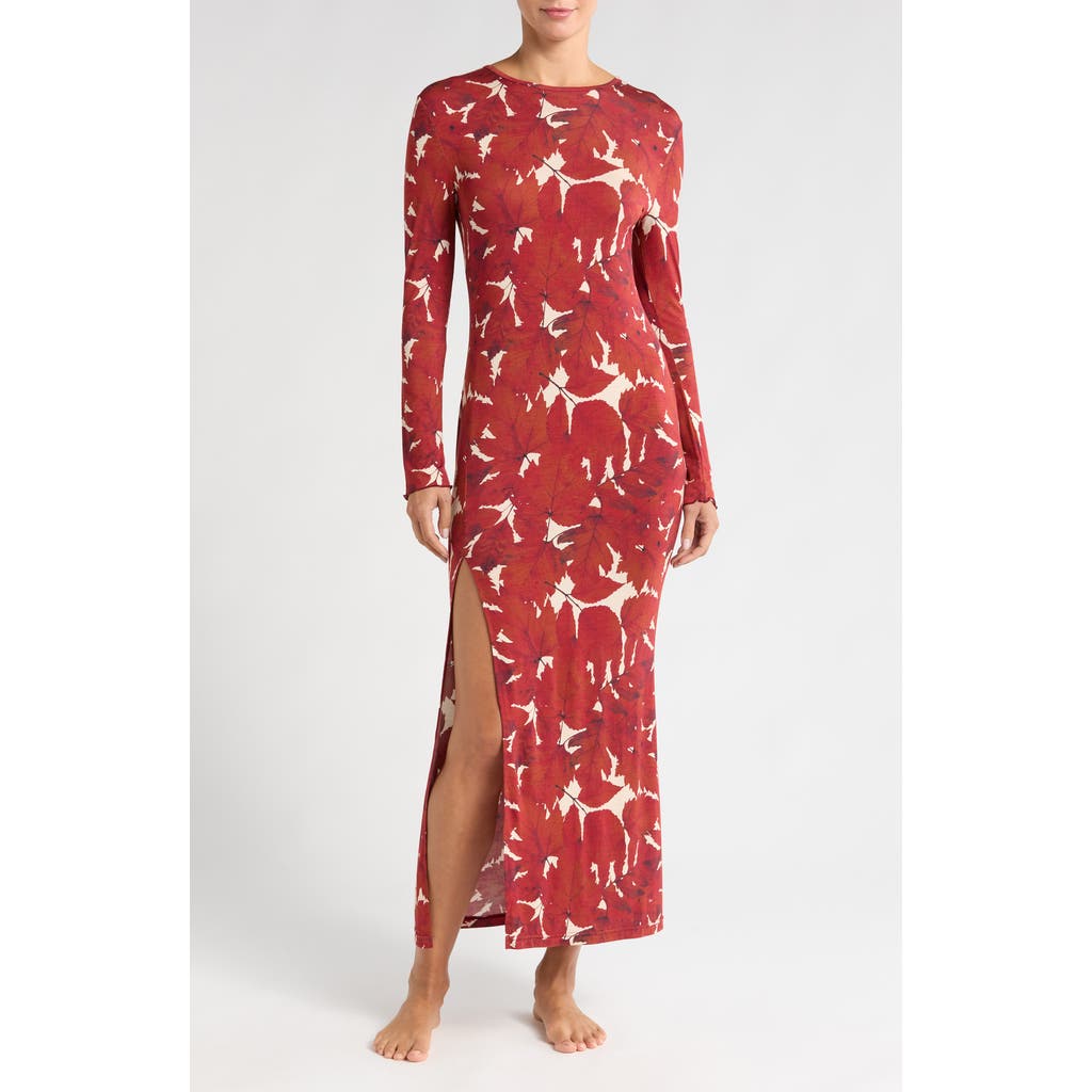 Kilo Brava Long Sleeve Maxi Nightgown In Fallen Leaves