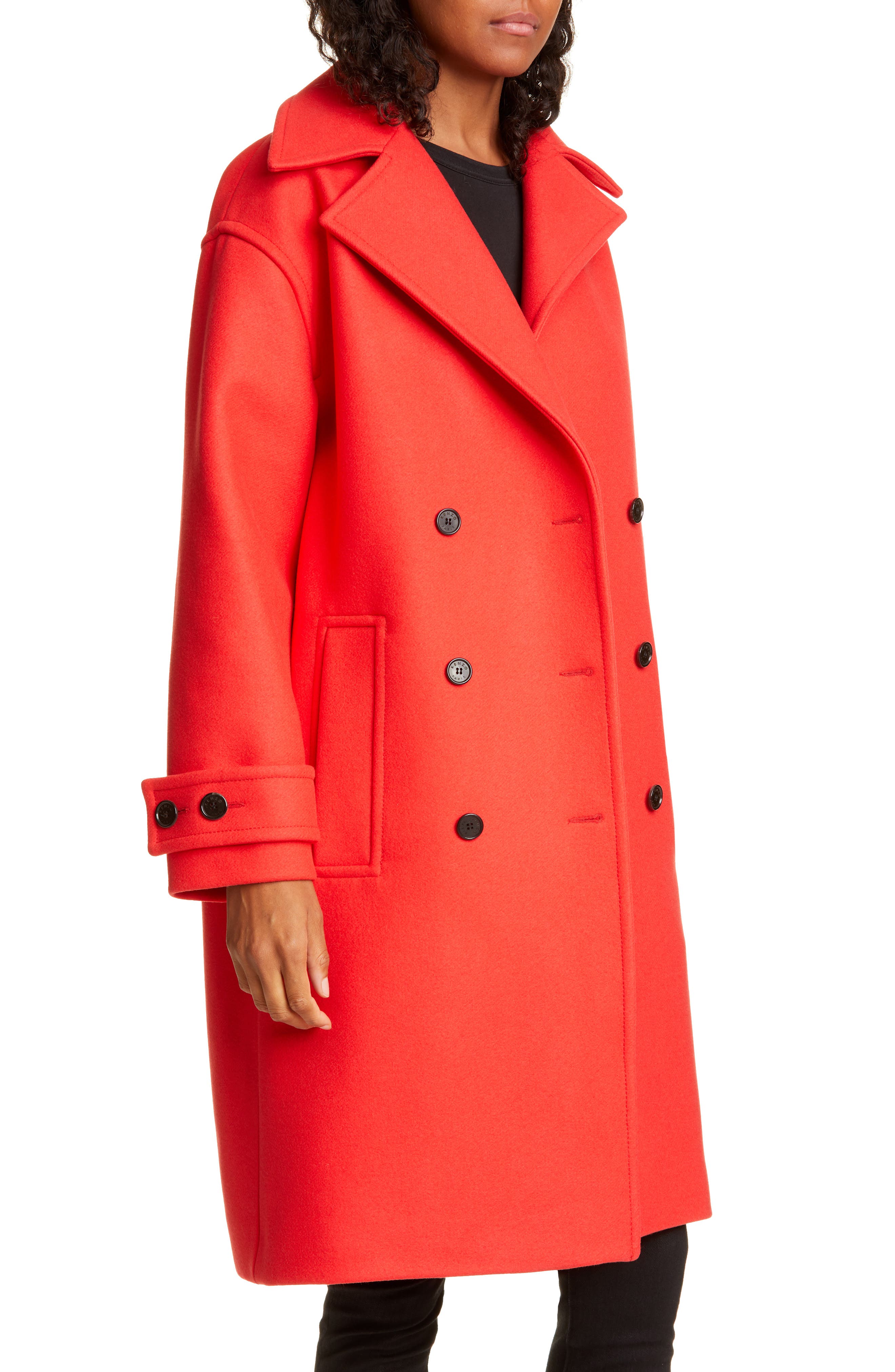 red wool blend coat