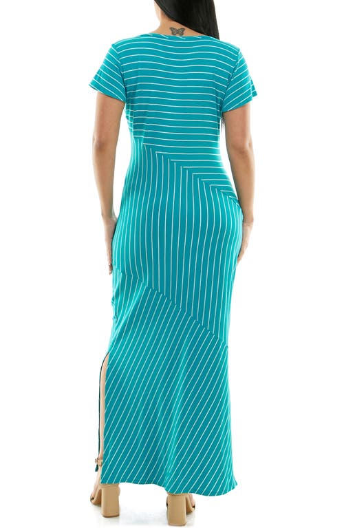 Shop Nina Leonard Stripe Maxi Dress In Peacock/white