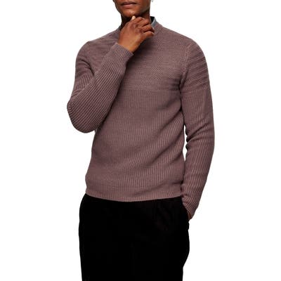 Topman Mixed Stitch Crewneck Sweater, Purple