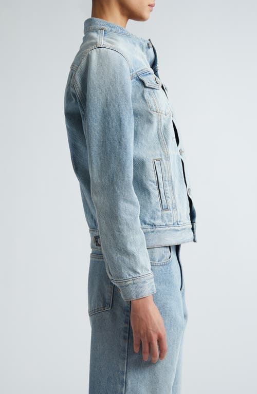 Shop Mm6 Maison Margiela Blade Collar Denim Trucker Jacket In Light Blue