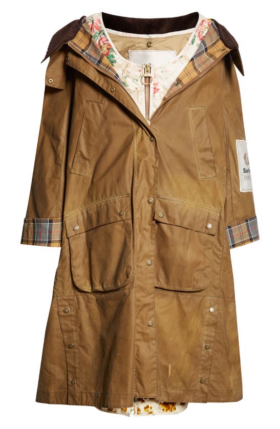 Shop Erdem X Barbour Waxed Cotton Hooded Coat With Removable Vest In Brown Multi
