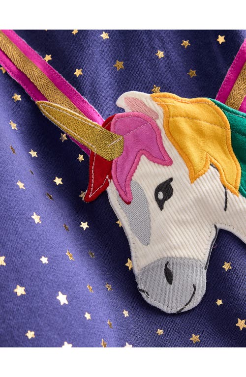 Shop Mini Boden Kids' Unicorn Pocket Appliqué Long Sleeve T-shirt In Starboard Blue Unicorn